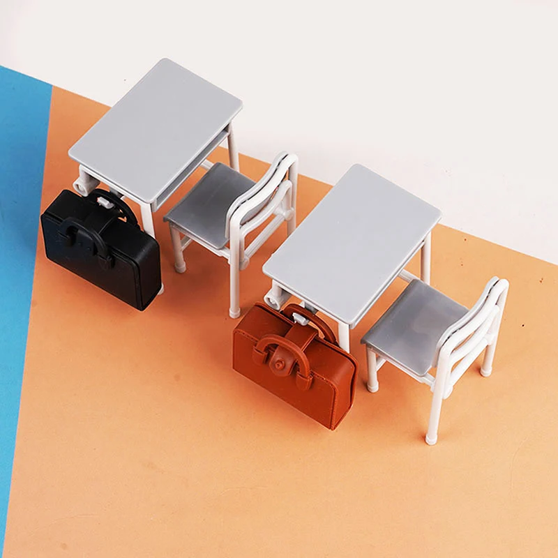 1Set Poppenhuis Miniatuur Bureaus Stoelen Schooltassen Klaslokaal Model 1:12 Poppenhuis Decor Speelgoed Accessoires-Speelgoed