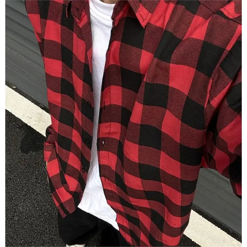 Estate di grandi dimensioni plaid irt uomo vintage casual lungo Sve Haome capispalla poliestere non stirabile tendenza primaverile
