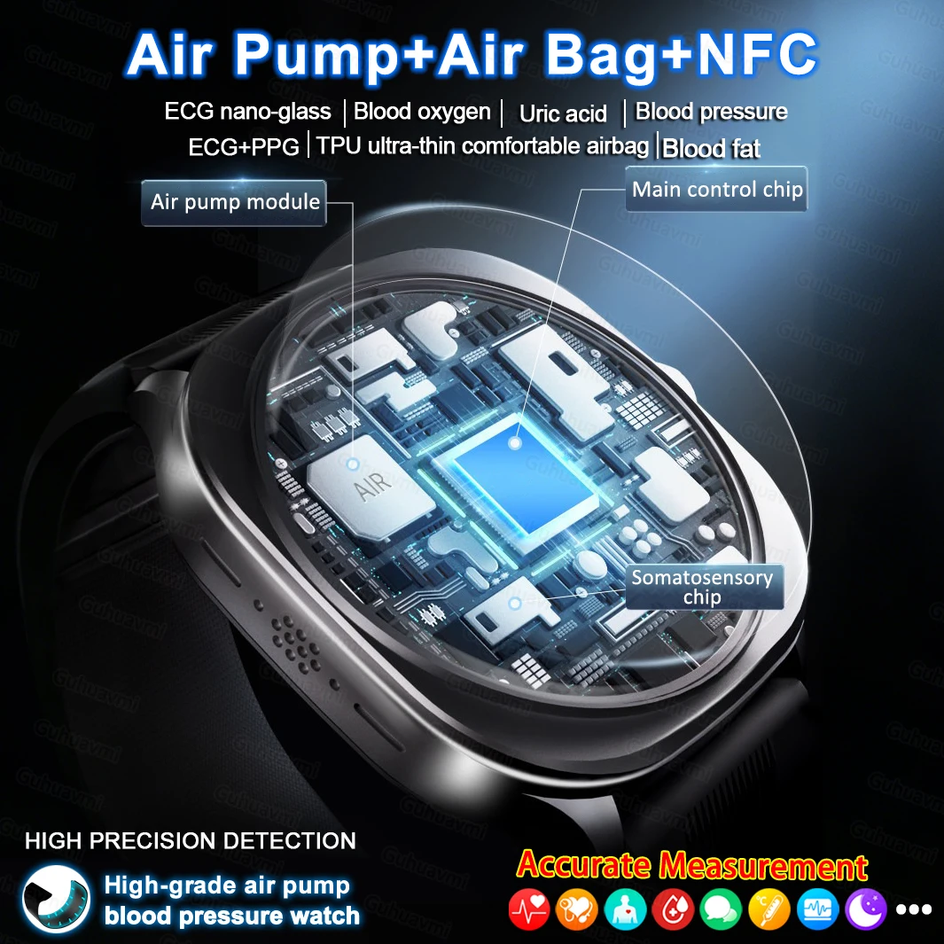2026New Air Pump Smartwatch Blood Pressure Measure Blood oxygen Health Watch ECG Smart Watche Health Tracking Sapphire Glass NFC