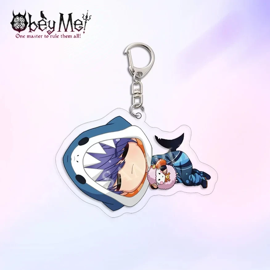 6 سنتيمتر أنيمي المفاتيح Obey Me Mammon Leviathan الشيطان الاكريليك كيرينغ حزام Kawaii منامة الشكل معلقة اكسسوارات تشافيروس #5