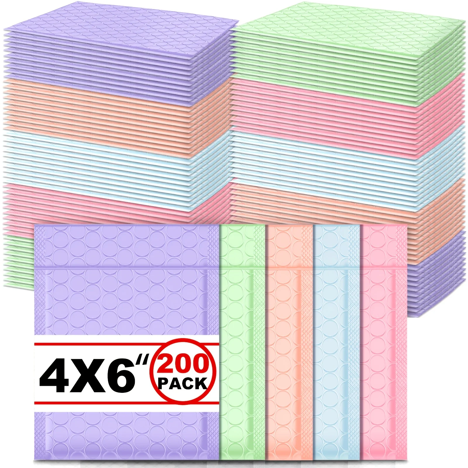 

200pcs Padded Bubble Mailers - Pastel Color Small Shipping Envelopes with Poly Bubble Packaging, Bulk Pcs for Mailing, for Shipping, Trading Cards,, Electronics, Crafts (No Glue Needed)