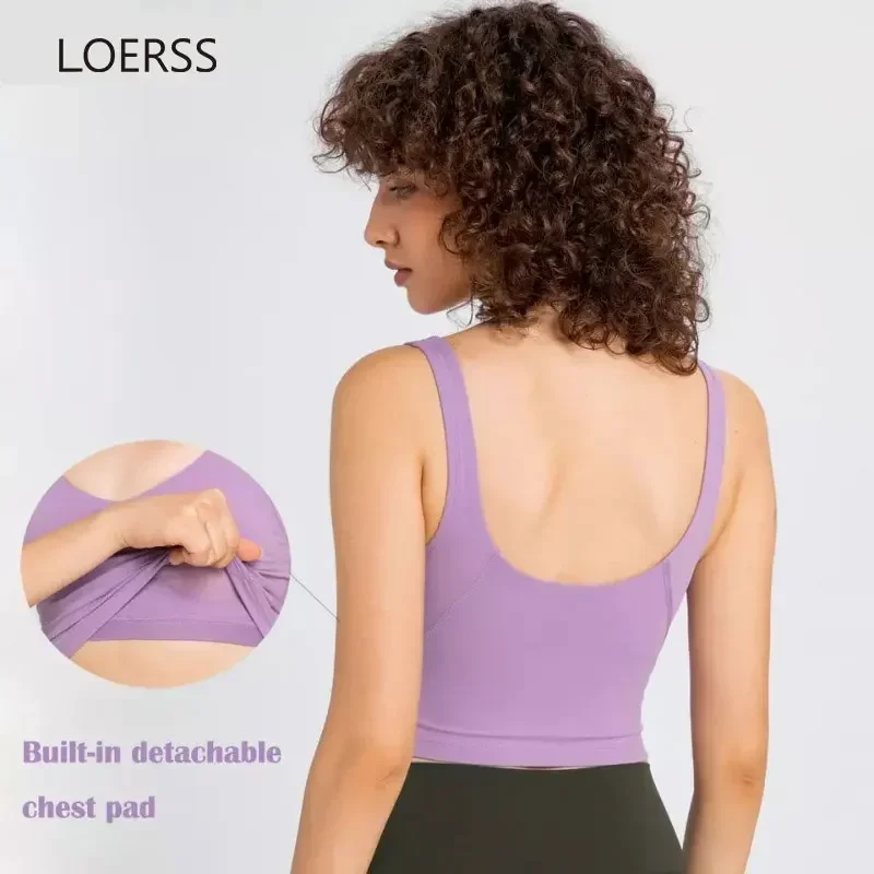 LOERSS Women Passion U-Back Yoga Bras Buttery Soft Workout Gym Racerback Crop Tank Sports Sleeveless Shirt Female Athletic Tops