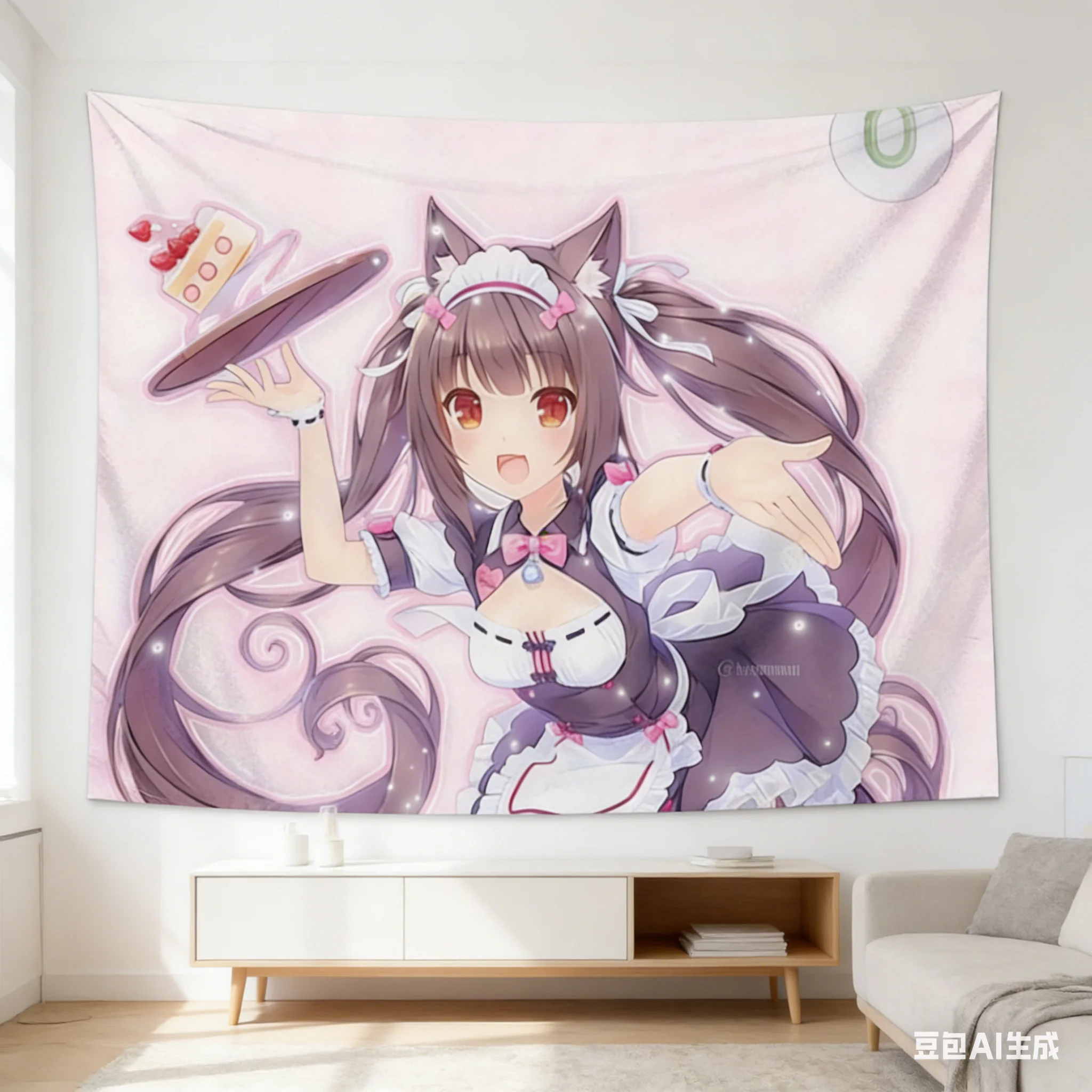 1 Stück Nekopara Chocola Wandteppich, Anime-Katzenmädchen Wandbehang, Polyester 2D-Druck, Kawaii Dienstmädchen-Dekoration für Schlafzimmer, Geschenk für Fans