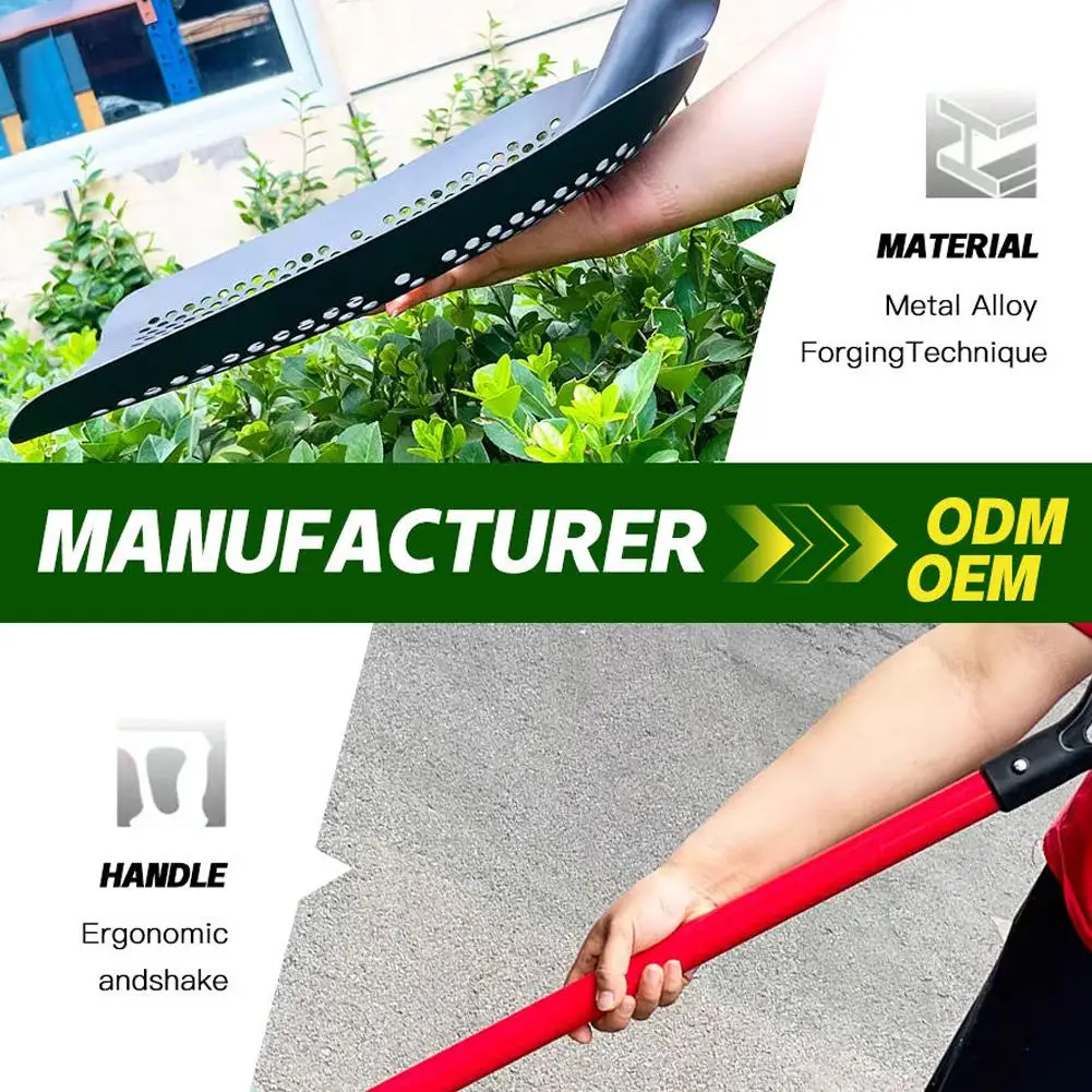 Pelle de jardin robuste avec trou pour le jardinage, filtre creux pour tamisage du sol, maïs, sable, charbon, passoire minière