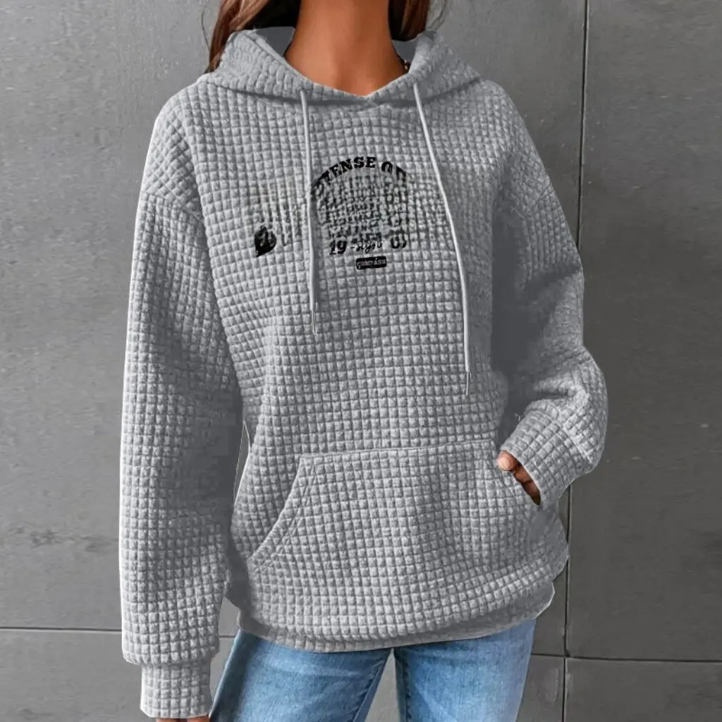 レディース秋冬長袖レタープリントルーズセーターファッションワッフルデザインEコマーストレンディトップ