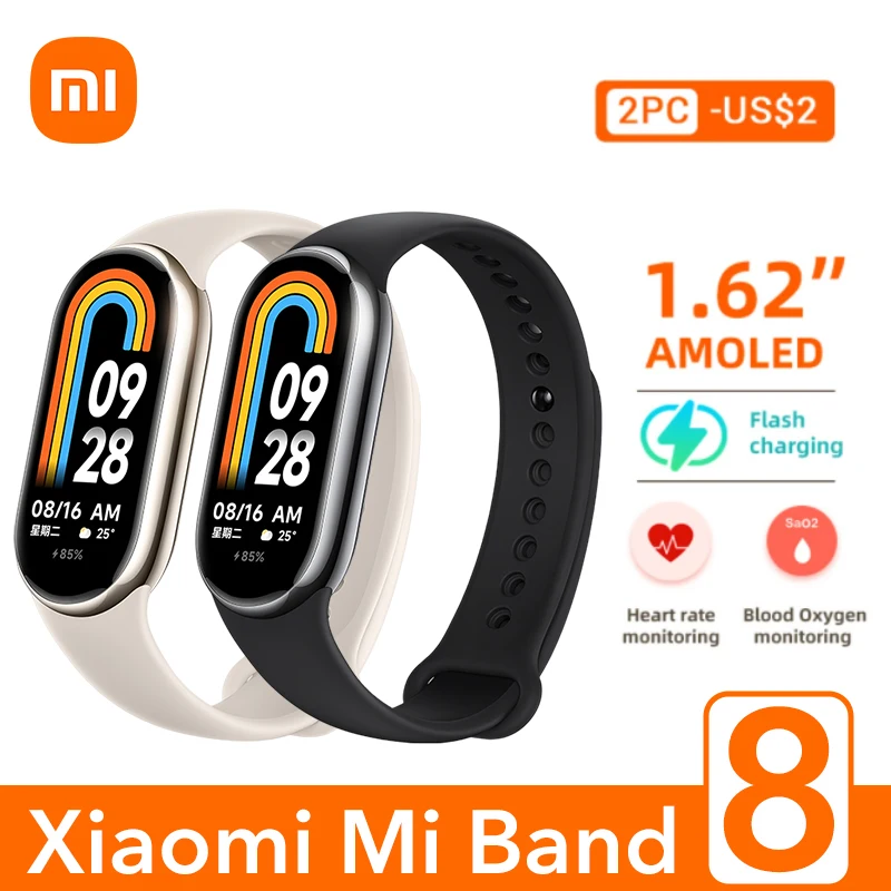 Xiaomi Mi Band 8 Blood Oxygen 1.62 AMOLED Screen Fitness Bracelet Miband8 60Hz Fitness Traker Heart Rate Monitor Mi Smart Band