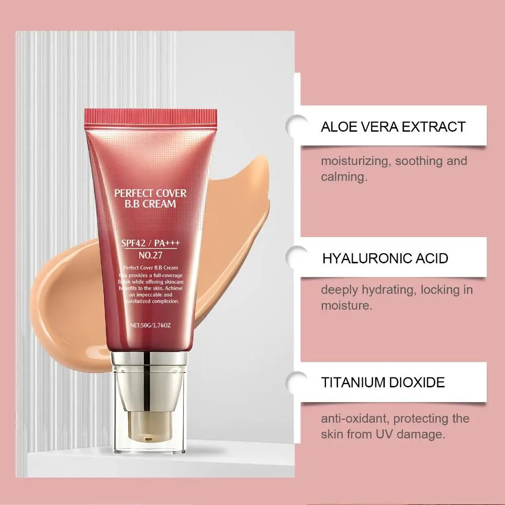 BB Cream Colorido Hidratante Fundação Maquiagem para Círculos Escuros Linhas Finas FPS 42 PA +++ para Rosto Cobertura Completa Corretivo Líquido