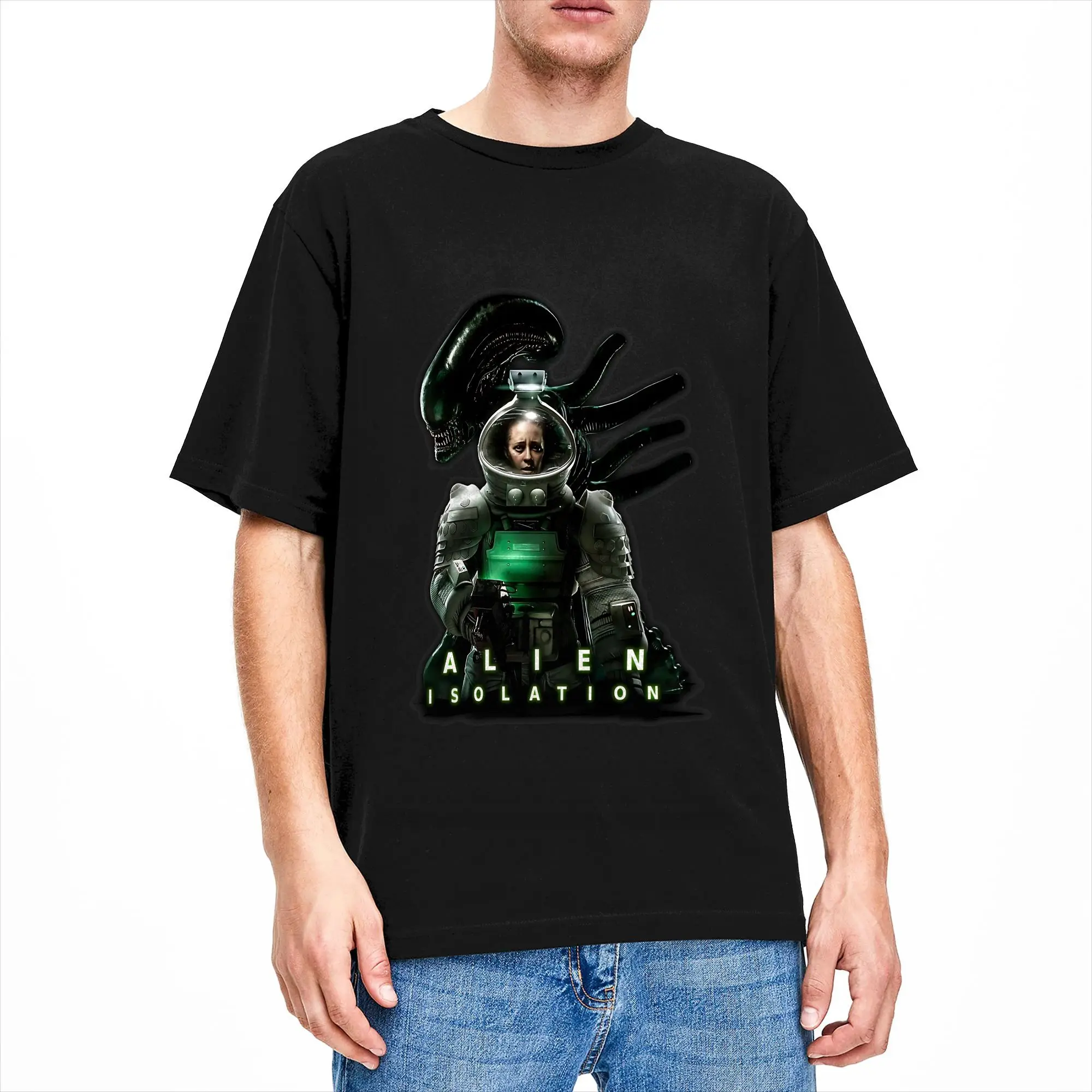 Men T-Shirt Horror Isolation Game Alien Awesome Pure Cotton Tee Shirt Short Sleeve  T Shirts Round Collar Clothing Gift Idea