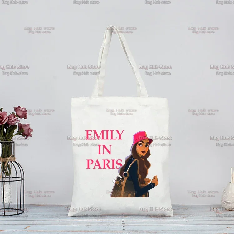 Emily In Paris Print Canvas Bag Female Large Capacity Canvas Harajuku College Shopping Bag Shoulder Bags Cartoon Hip Hop Bag