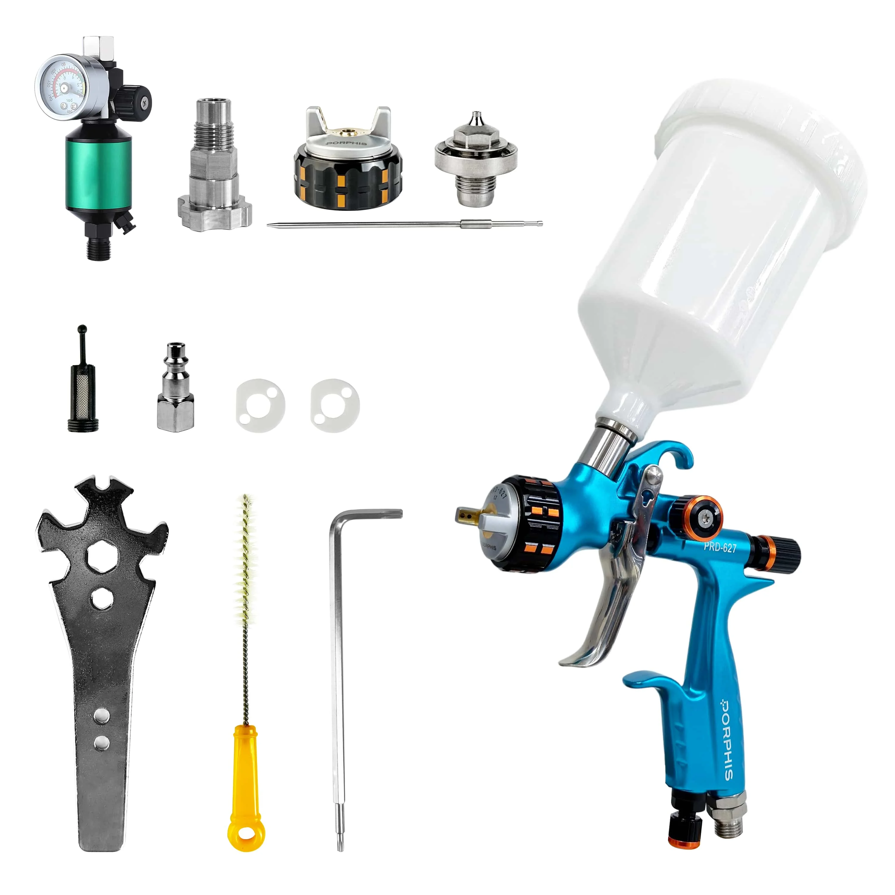 Original PORPHIS VS PRD-627 Professional Airbrush Power Tools with 625 Needle&Nozzle Kit&2-IN-1 Air Filter Automotive Paint Gun