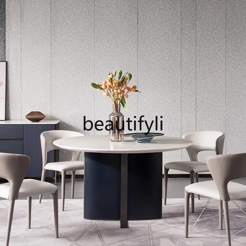 

Italian Minimalist Style Marble Home Dining Table Modern Light Luxury Long Dining Table and Chair Set