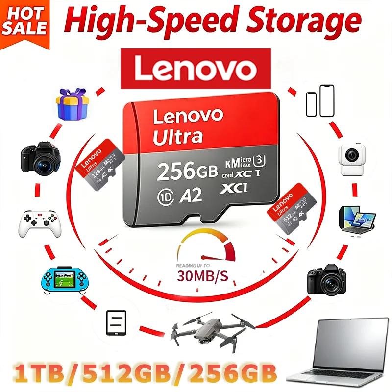 Carte mémoire Lenovo 1 To pour iPhone, drone, caméra, voiture, haute vitesse, Cartao De Memoria 512 Go, carte Micro SD 256 Go, classe 10, carte Flash TF ﻿
