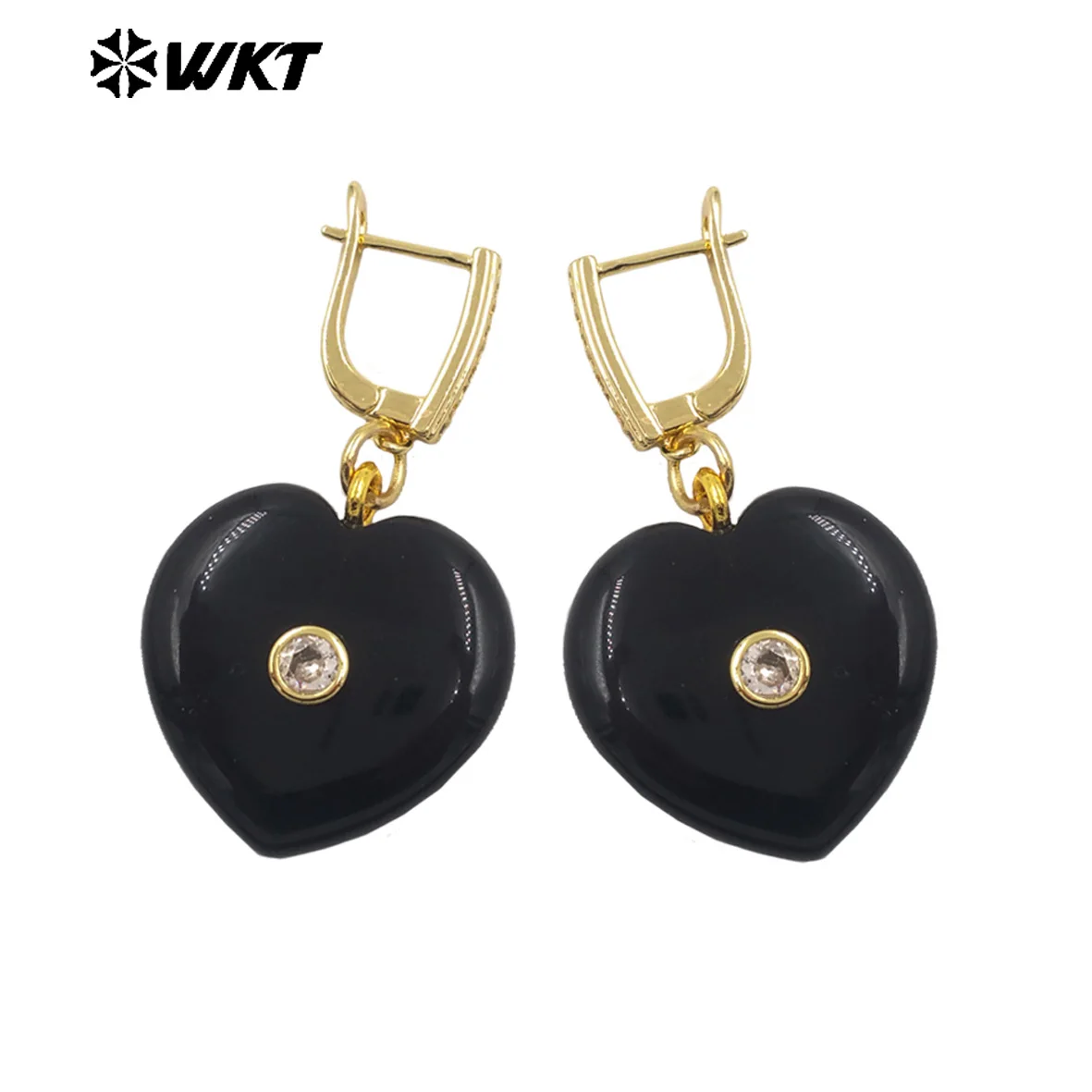 

WT-E810 Женские серьги в романтическом стиле с позолотой, цирконами и различными натуральными драгоценными камнями в форме сердца, для украшения милых ювелирных изделий