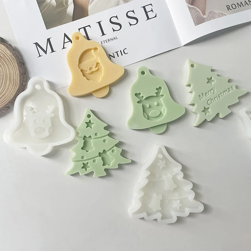 Christmas Bell Shape Pendant Silicone Mould Santa Elk Xmas Tree Epoxy Resin Molds DIY Hanging Tags Jewelry Making Supplies