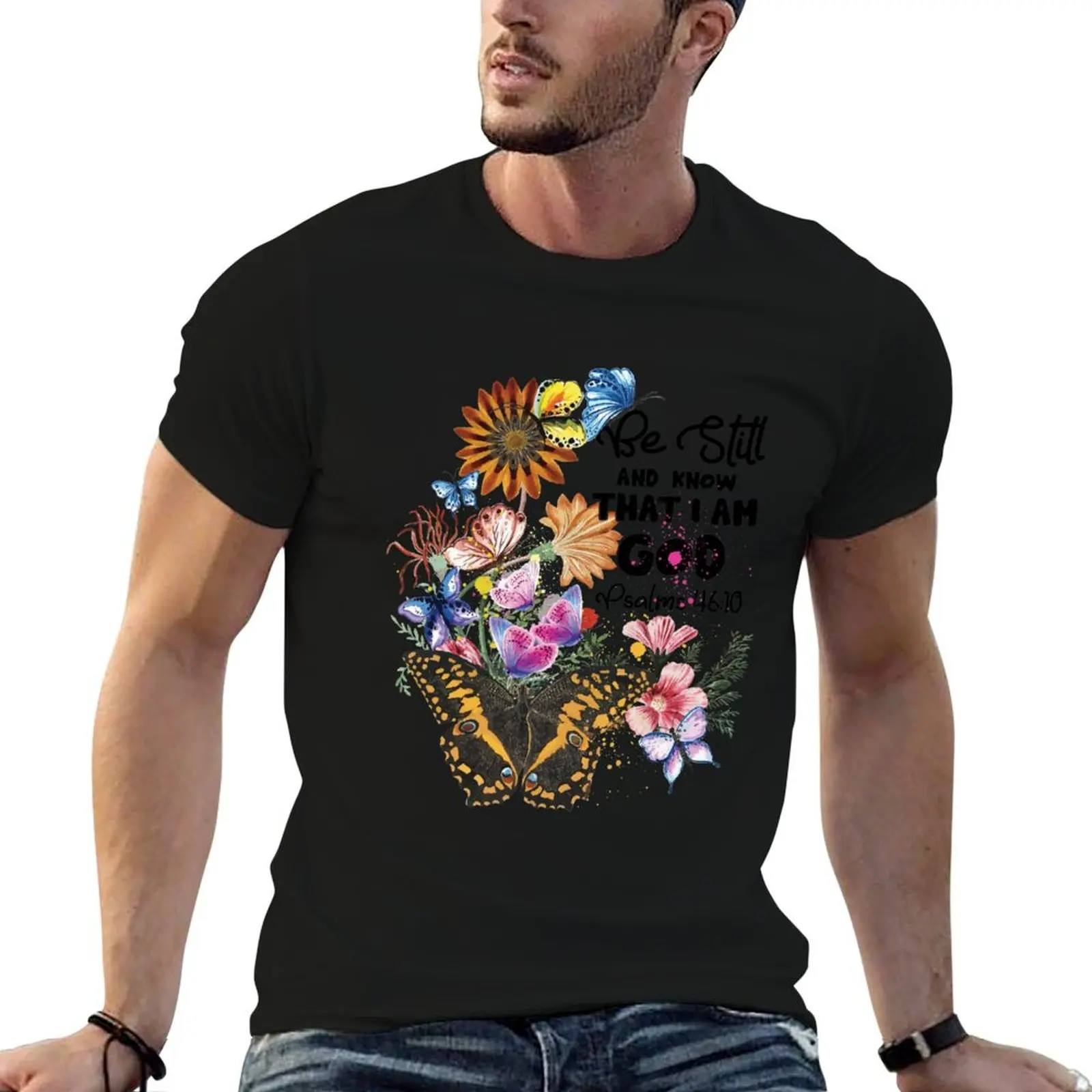 Christian Bible Verse Psalm 46 10 Flower Butterfly Zipped Hoodie oversizeds graphic tee shirt mens designer t shirt