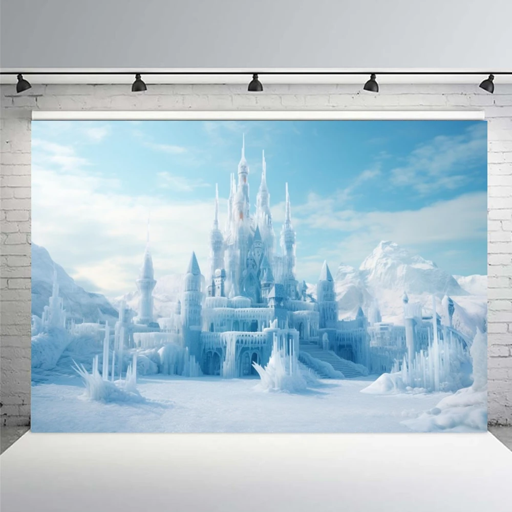 Winter Castle Backdrops Forest Ice Frozen World Wonderland Party Christmas Kids Family Photo Photography Background Studio Props