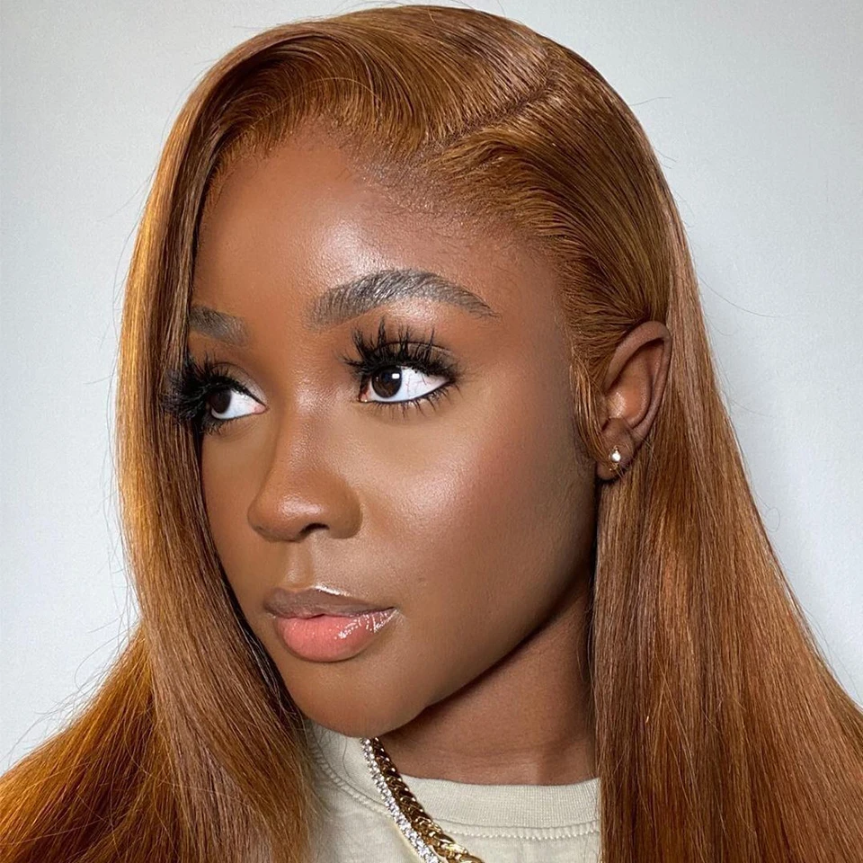 Soft 26 Inch Long Silky Straight Preplucked 180% Density Honey Blonde Brown Lace Front Wig For Black Women Synthetic Babyhair