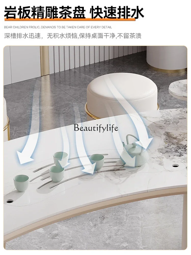 LJYItalian Light Luxury Stone Plate Tea Table Modern Luxury Stone Villa Tea Table Office Simplicity