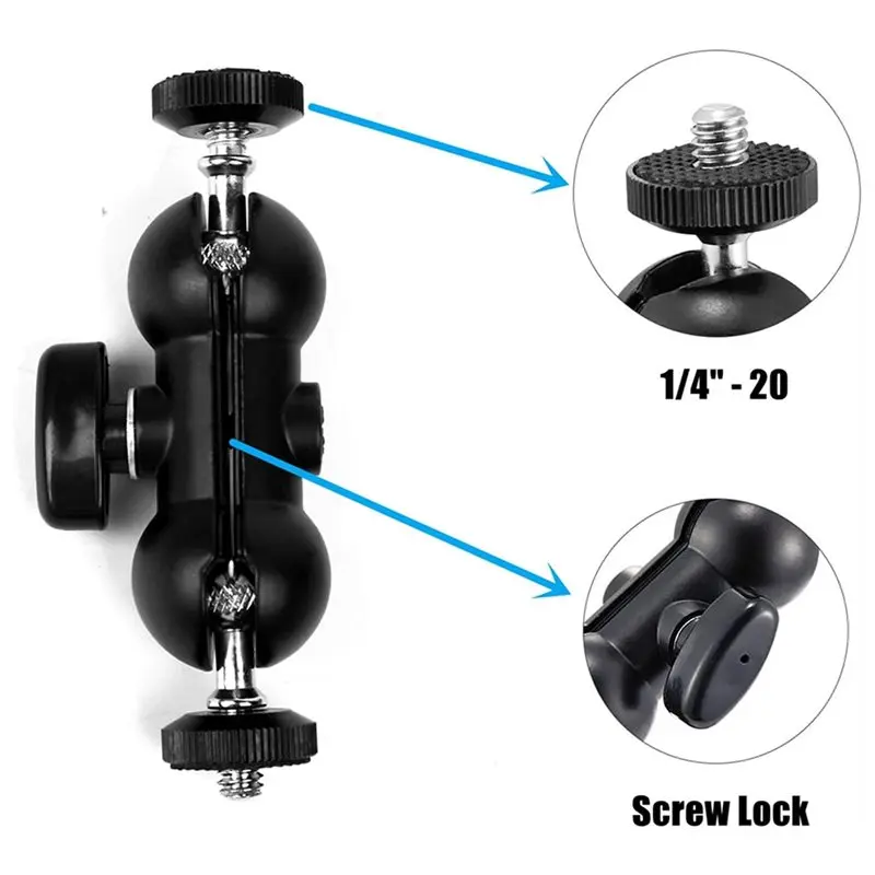 N75R-Adjustable Camera Clamp Mount With Double Ballhead For Monitor
