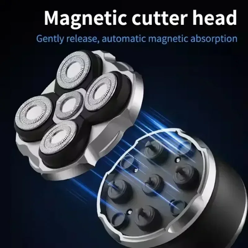 Barbeadores de cabeça para homens carecas, barbeadores de cabeça careca magnéticos 5D, motor de alta velocidade de 10000 RPM para barbear rápido, barbeador de caveira à prova d'água