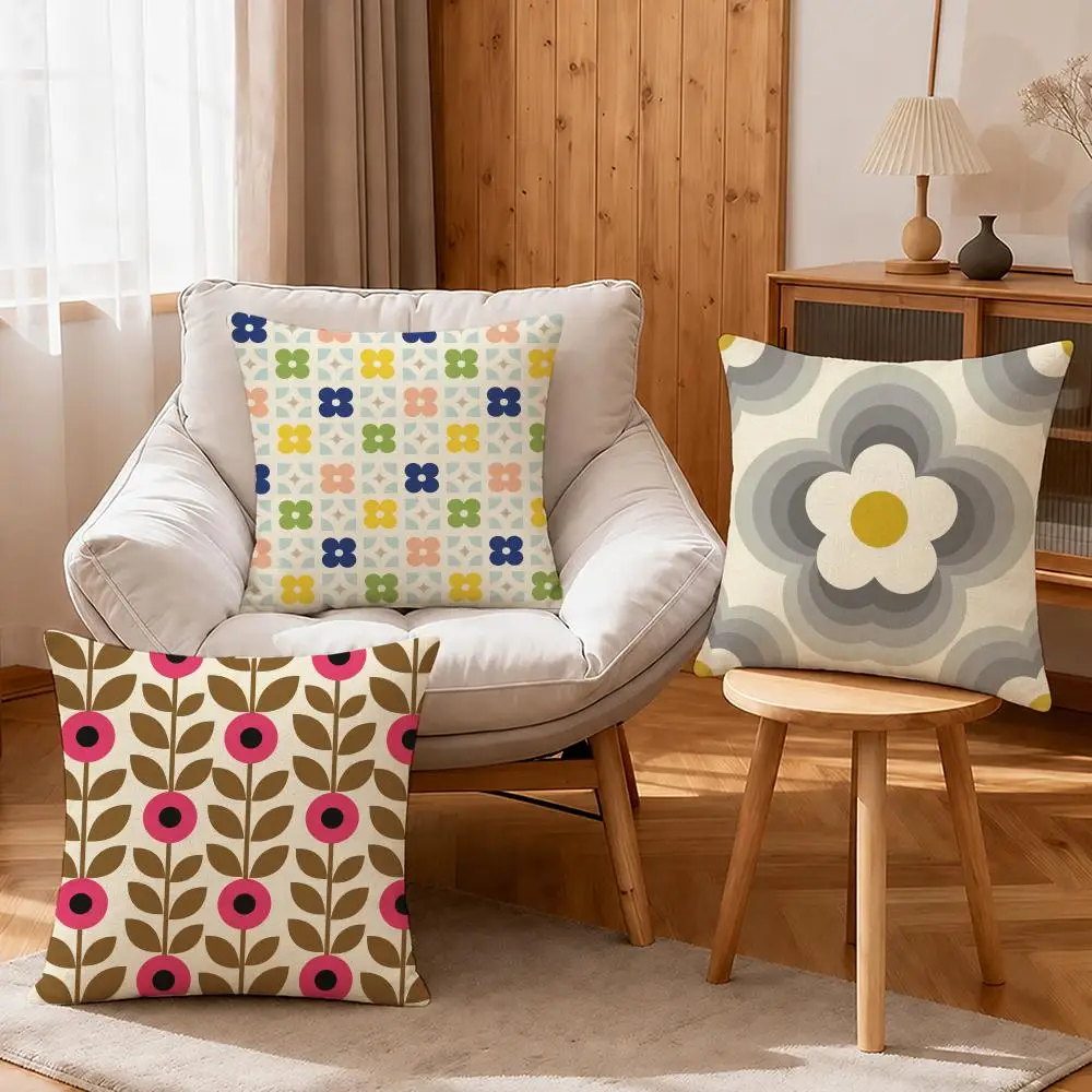 Art Scandinavian Retro Floral Geometric Cushion Cover Linen Anti-Mite Antibacterial Cushion Cover Invisible Zipper Sofa Decor
