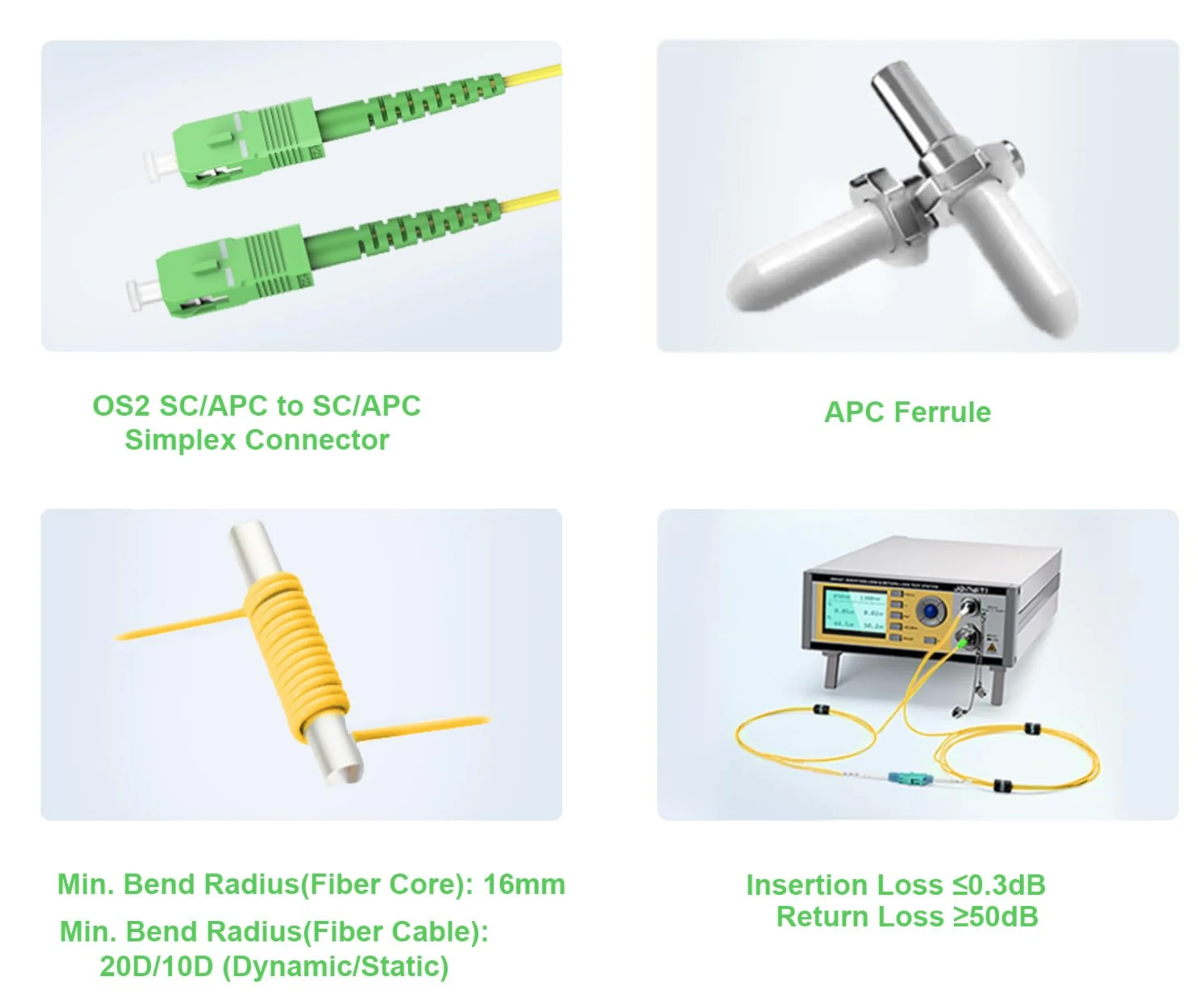 OS2 SC/APC to SC/APC Fiber Optic Cable Single Mode Fiber Patch Cable, Simplex, Length Option 9/125um LSZH