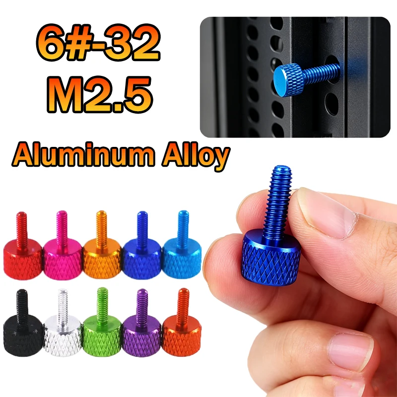 5pcs M2.5 6#-32 Thumb Screw Bolt Aluminum Alloy Hand Tighten Knob Screw Flat Head DIY Computer Case Adjust Screw Length 8/10mm