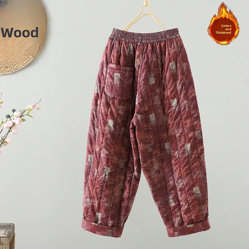 Winter Thiened Große Blume Drucken Ethnische Sle frauen Lose Breite Bein Hosen Baumwolle Hosen plus Größe Faion Mama Tragen