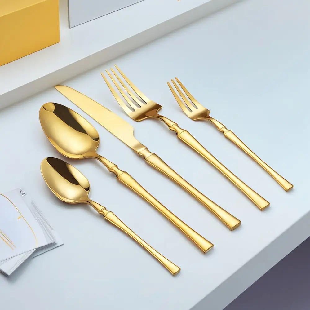 30pcs Stainless Steel Gold-Color Flatware Set, Suitable For Everyday Home Use