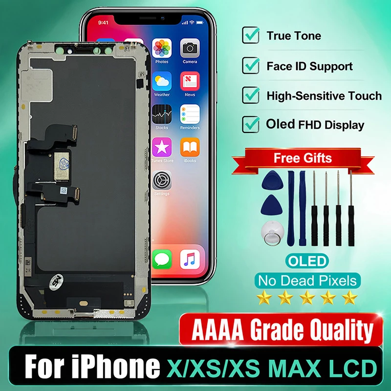 iphone-x用aaa--oledスクリーン、iphone-xs用lcd交換部品、xs-max用ディスプレイ、3dタッチスクリーンデジタイザーアセンブリ