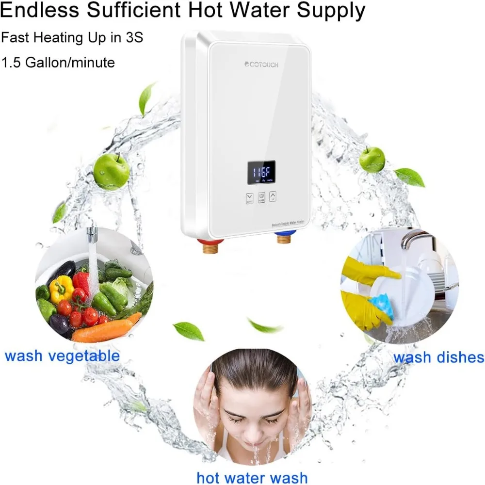 Tankless Water Heater Electric,6.5kw 240V,  Point-of-Use Hot Water Heater Digital Display,Overheating Protection, Under Sink