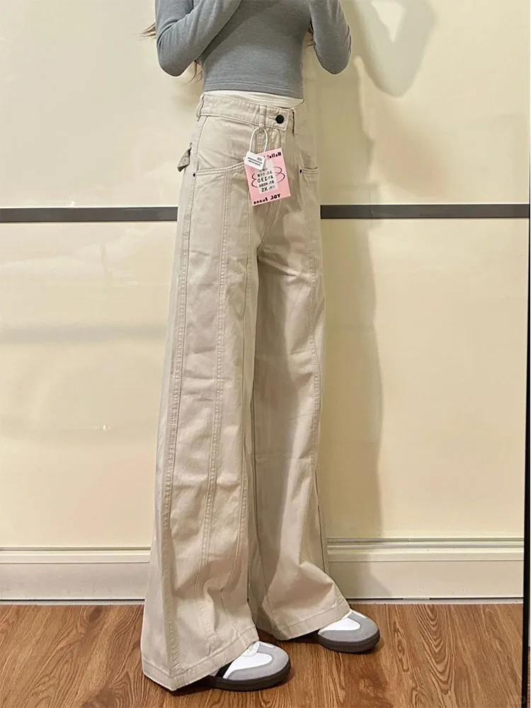 

Прямые джинсы больших размеров с высокой талией, женские свободные повседневные брюки длиной до пола, американские износостойкие брюки