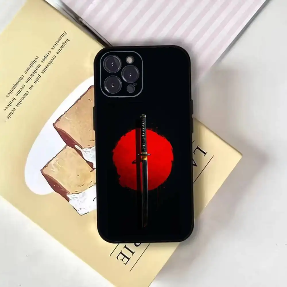 Japanse Bushido Samurai telefoonhoesje voor iPhone17,16,15,14,13,12,11 Plus, Pro Max, zachte zwarte hoes