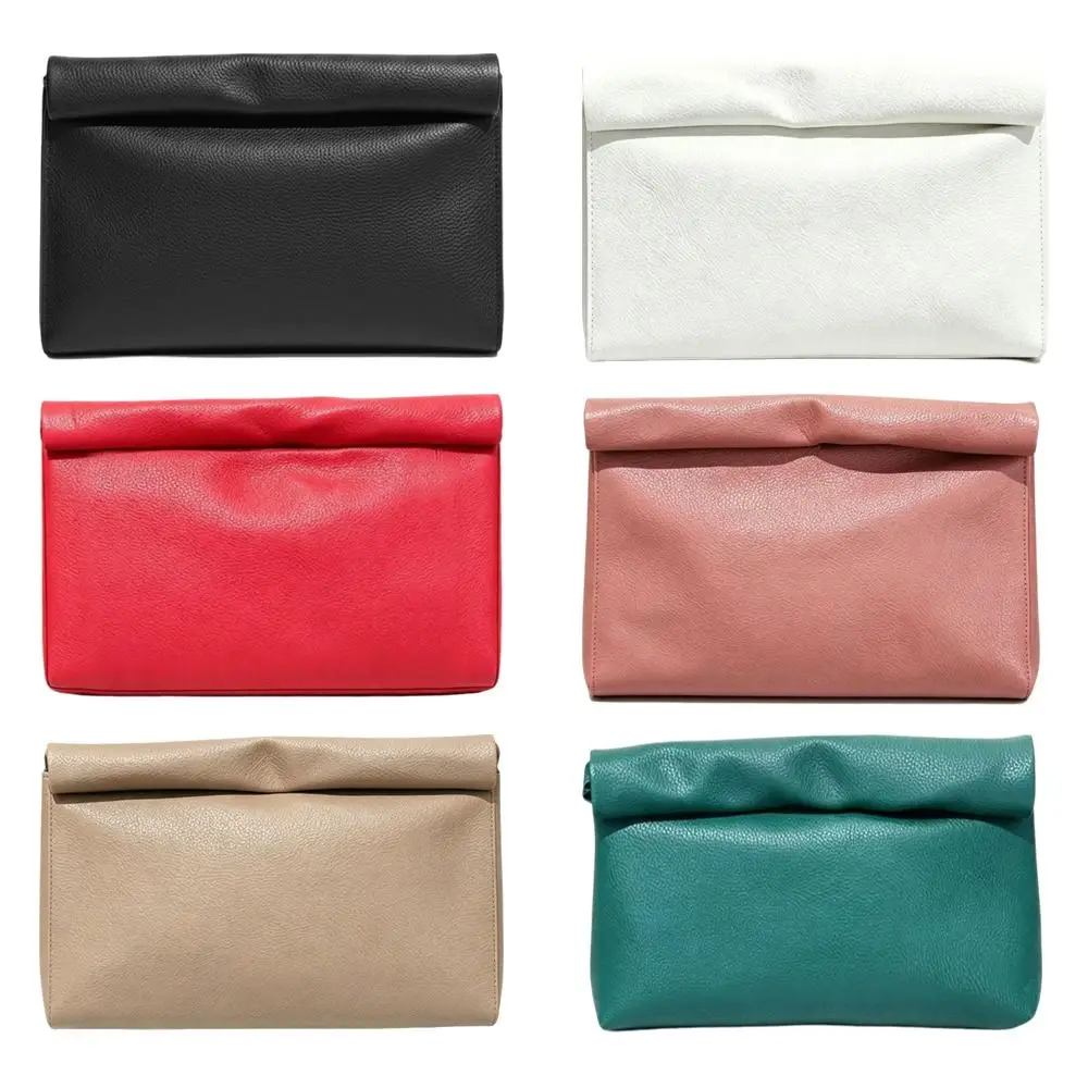 Practical Soft PU Leather Women Clutch Bag Large Capacity Solid Color Envelope Bag Trend Design Roll-Top Clutch Bag Party Use