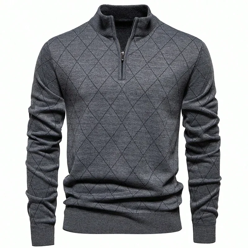 

Mens Sweater Fleece Lined Knitwear Quarter Zipper Stand Collar Pullover Sweaters Autumn Winter Outerwear Men Clothes