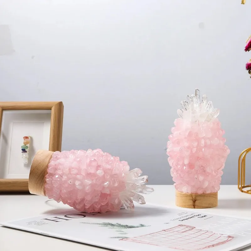 Lámpara de cristal de cuarzo rosa Natural, luz de mesita de noche, fabricación de gemas de cristal, interfaz USB, Gema de energía de salud para regalos