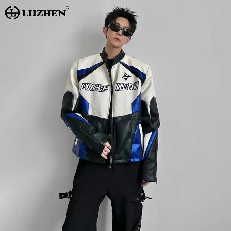 

LUZHEN 2026 New Original Color Contrast Design Motorcycles Leather Jacket Men's Fashion High Quality Handsome Casual Coat JY6567