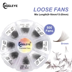 Brown Premade Fans Eyelash Extension 500 pcs Pointy Thin Base Promade Loose Fans Stable D Curl Mix Lengths Pre Made Volume Lashe