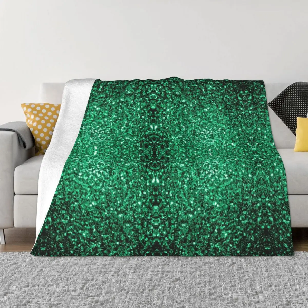 Emerald Green faux glitter sparkles (Photo of Glitter - Not Reflective) Throw Blanket Decorative Throw Single Blankets