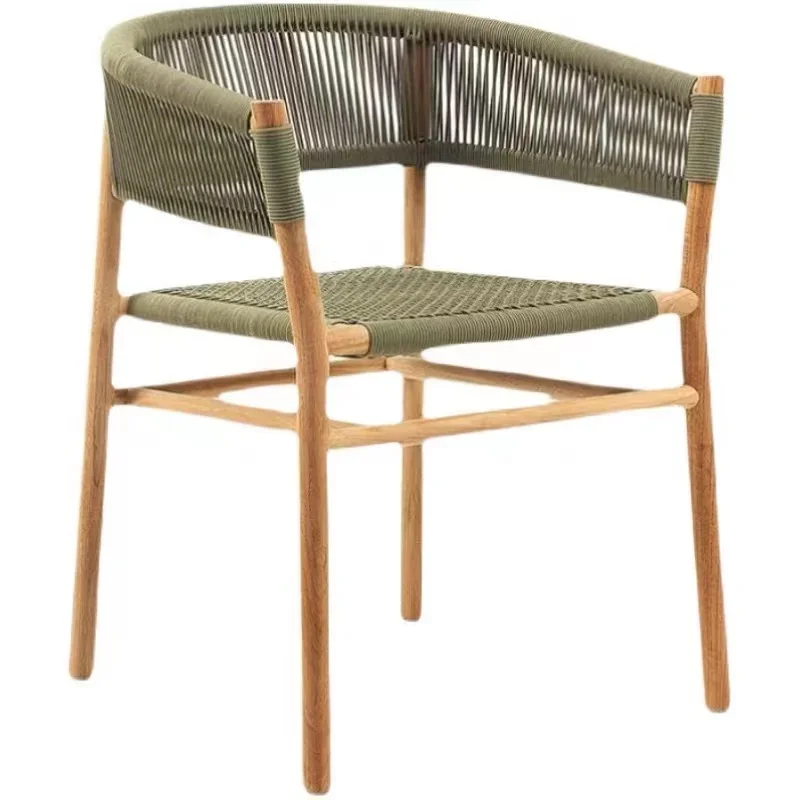 

Nordic outdoor table and chairs teak villa courtyard hotel garden aluminum alloy patio round table rattan furniture