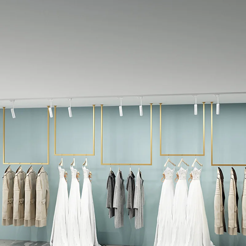 Custom , Wall mounted clothes hanging shelves system for clothing shop display