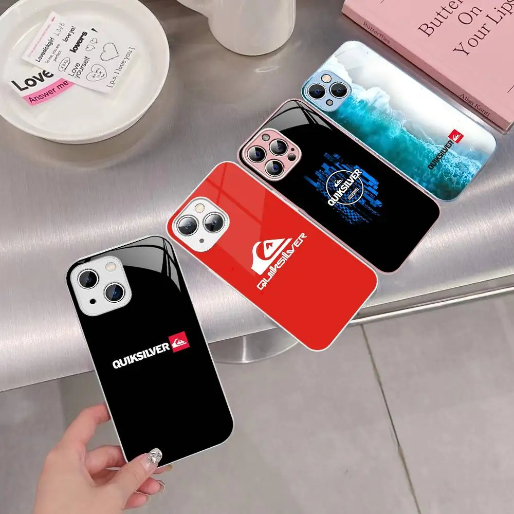 Q-QuiksilverS LOGO Tempered Glass For Iphone 14 13 12 11 Pro Mini XS MAX 14Plus X XS XR Fundas