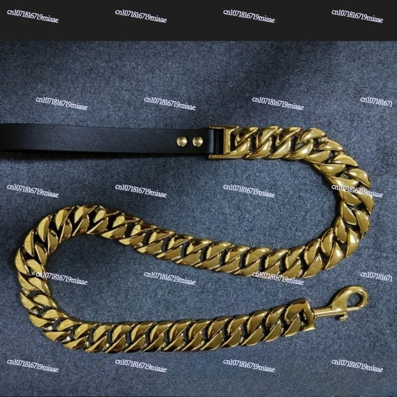 32Mm Cast Coarse Dog Chain Leash Chain with Leather Handle Finely Polished Anti-Bite Leash