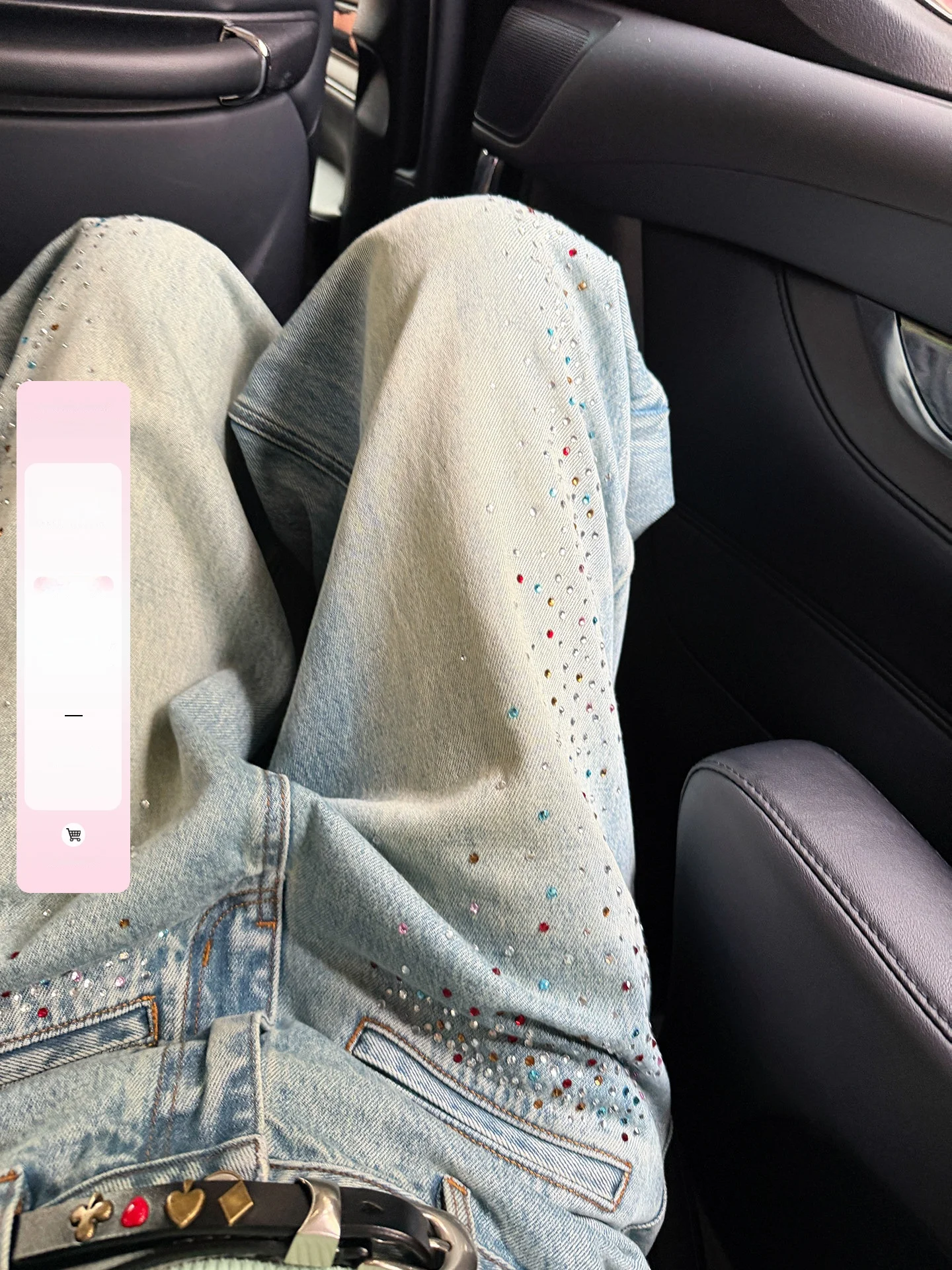 

Lililiwj Rainbow Candy Denim Jeans Women's Casual Fashion Heavy Rhinestone Wide Leg Comfortable Soft Polyester Fiber