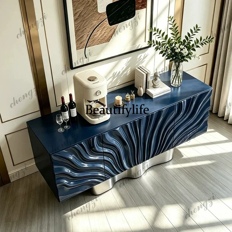 A68Italian light luxury solid wood carved dining side cabinet high-end villa wall locker art foyer storage cabinet