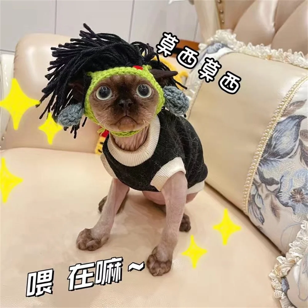 1pcs Pet Knitted Hat Warm Windproof Pet Cap Funny Rock Decoration Cross dressing Hat Street Parties Photo Props For Cats Dogs