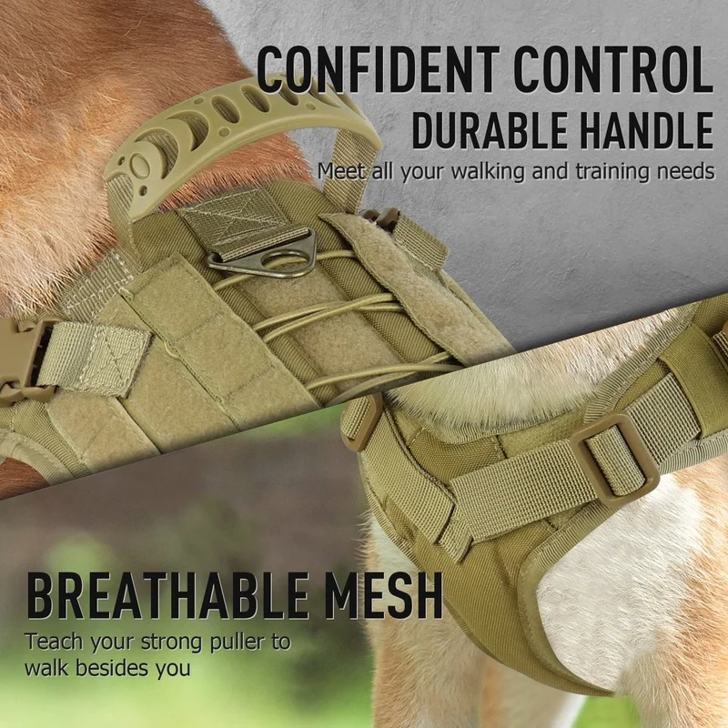 Tactical Dog Harness,K9 Military Walking Service Vest Adjustable Training Hunting with Molle System & Rubber Handle