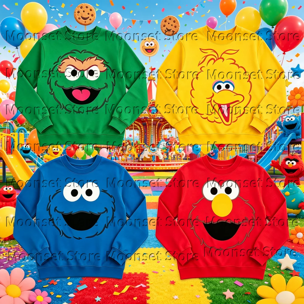 26-27 Sesame Street Toddler Boy Girl Long sleeves Elmo Oscar Big Bird Cookie Monster Cute Cartoon Character Men Woman Sweatshirt