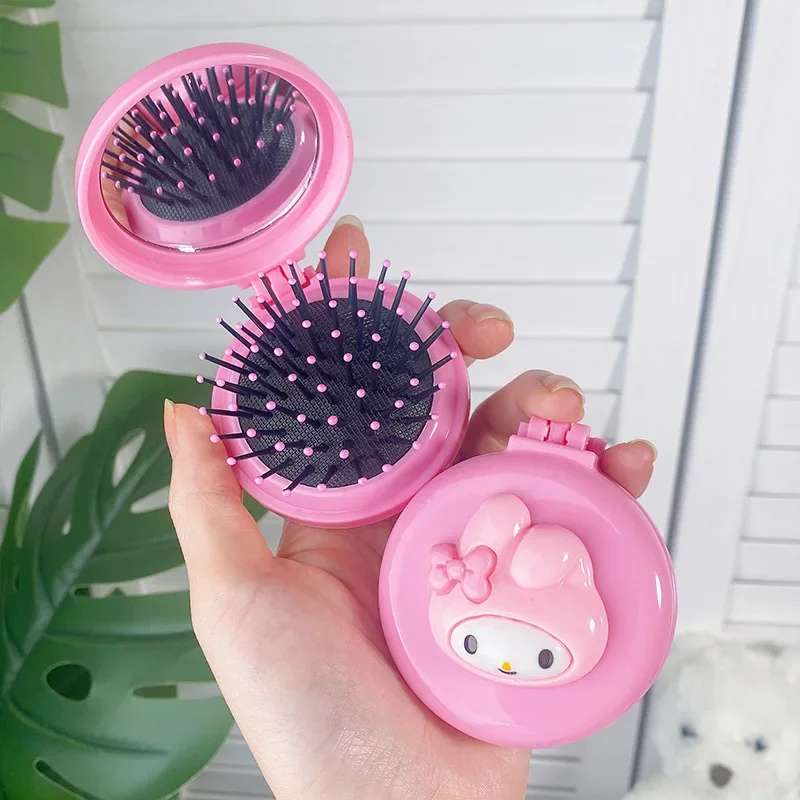 Sanrio Kawaii Kuromi mymelody Cinnamoroll round air cushion comb girl heart portable curly hair small comb hair massage comb