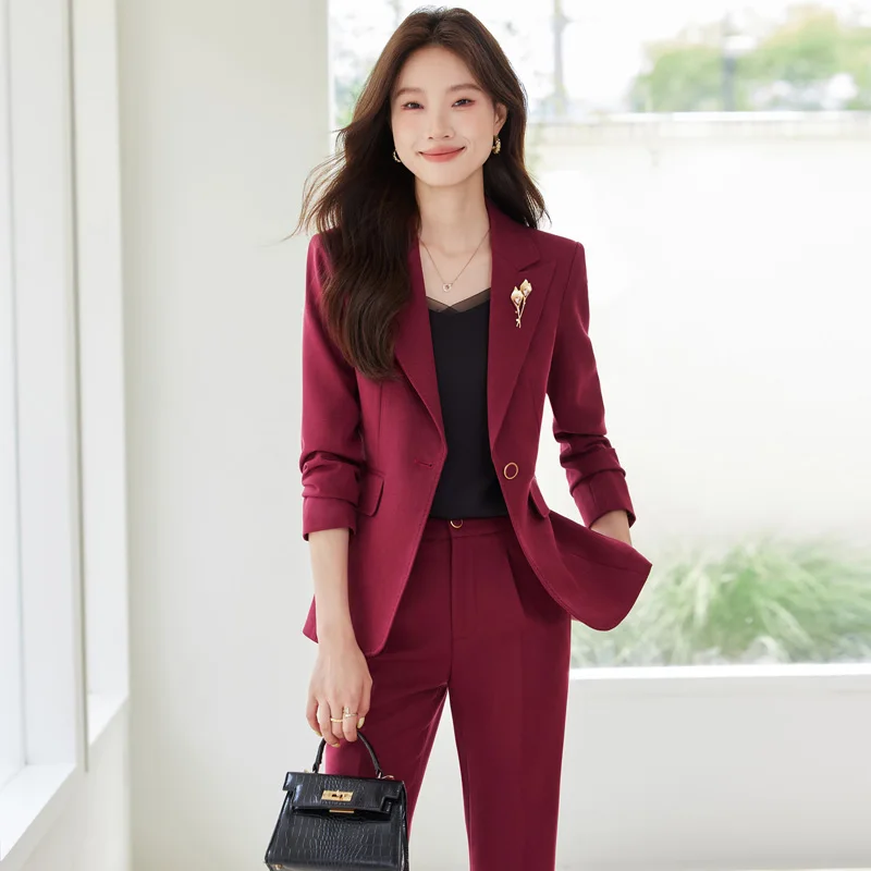 오피스 레이디 여성 정장 여성 비즈니스 워크웨어 재킷 블레이저 및 바지 포멀 투피스 세트